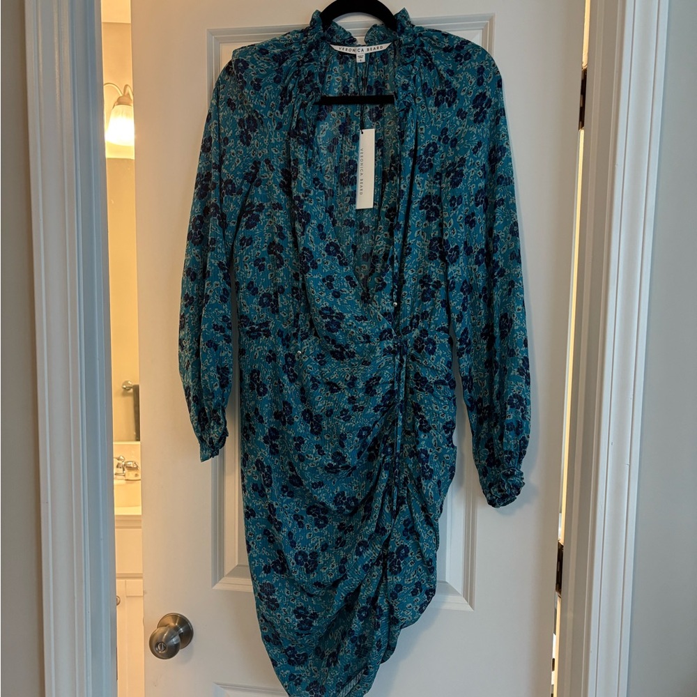 VERONICA BEARD Becky Dress Turquoise Floral Silk Mini Dress Sz M/8 (NWT)